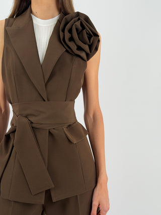 Completo Gilet con Spilla e Pantalone Marrone