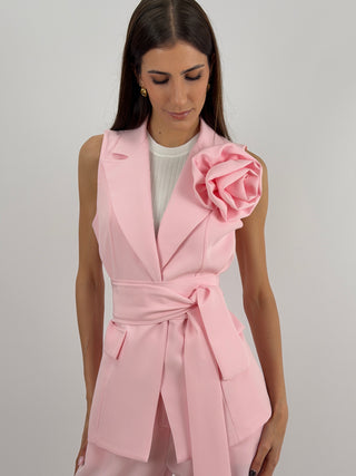 Completo Gilet con Spilla e Pantalone Rosa