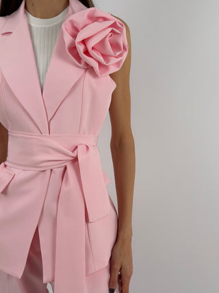 Completo Gilet con Spilla e Pantalone Rosa