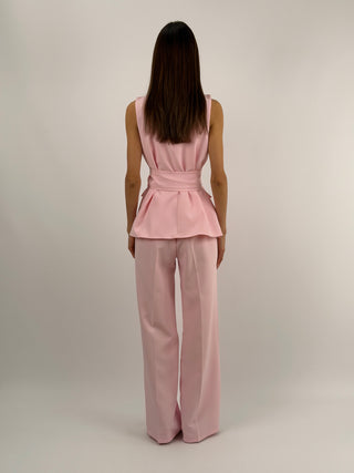 Completo Gilet con Spilla e Pantalone Rosa
