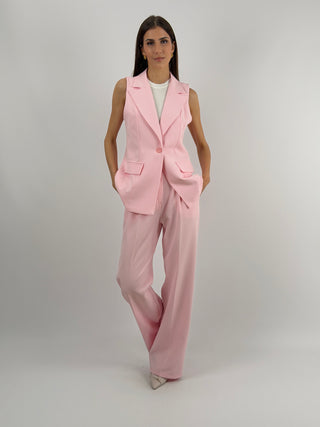 Completo Gilet con Spilla e Pantalone Rosa