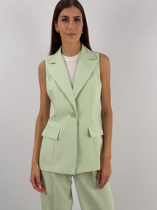 Completo Gilet con Spilla e Pantalone Verde Salvia