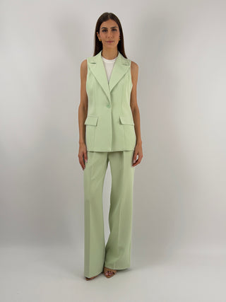 Completo Gilet con Spilla e Pantalone Verde Salvia
