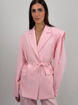 Completo Blazer con Spalle Strutturate e Pantalone Rosa