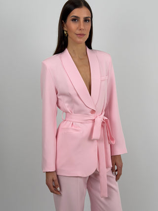 Completo Blazer con Cintura e Pantalone Rosa