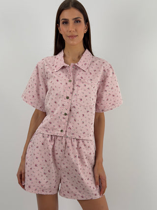 Set Camicia e Shorts Rosa in Fantasia Floreale