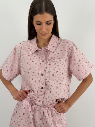Set Camicia e Shorts Rosa in Fantasia Floreale