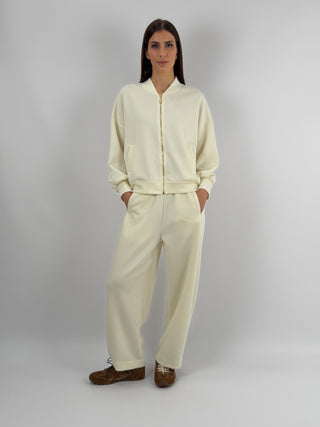 Set Coordinato Felpa con Zip e Pantalone Panna