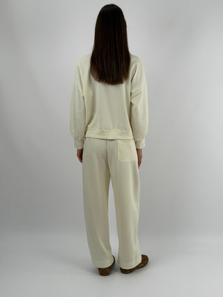 Set Coordinato Felpa con Zip e Pantalone Panna