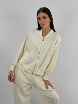 Set Coordinato Felpa con Zip e Pantalone Panna