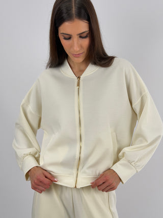 Set Coordinato Felpa con Zip e Pantalone Panna