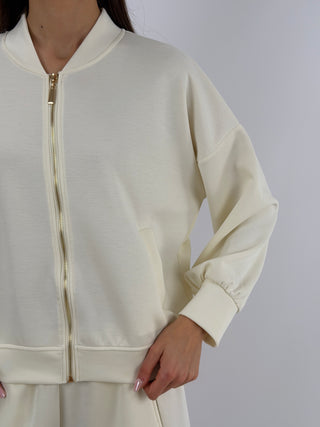 Set Coordinato Felpa con Zip e Pantalone Panna
