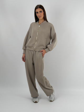 Set Coordinato Felpa con Zip e Pantalone Tortora