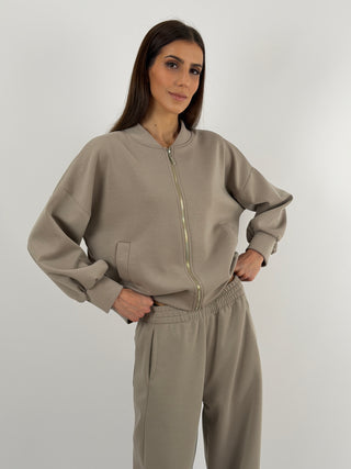 Set Coordinato Felpa con Zip e Pantalone Tortora