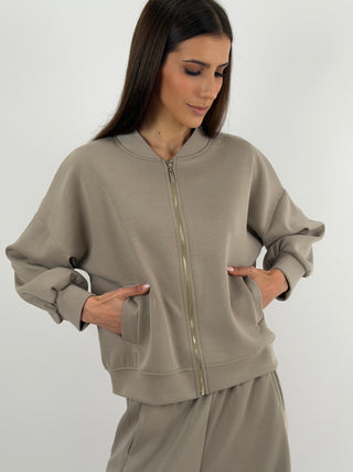 Set Coordinato Felpa con Zip e Pantalone Tortora