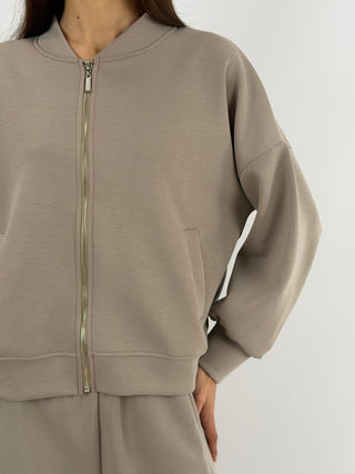 Set Coordinato Felpa con Zip e Pantalone Tortora