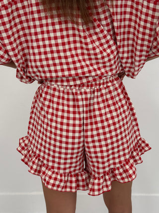 Set Camicia Maniche Corte e Shorts Vichy Rosso