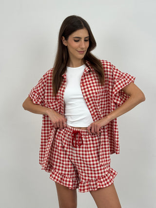 Set Camicia Maniche Corte e Shorts Vichy Rosso