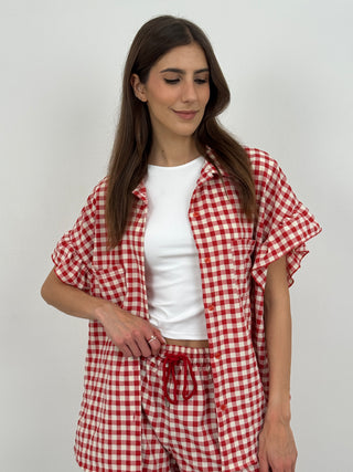Set Camicia Maniche Corte e Shorts Vichy Rosso