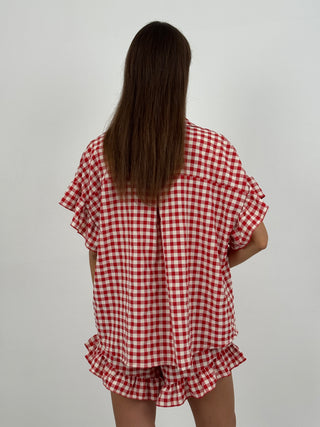 Set Camicia Maniche Corte e Shorts Vichy Rosso