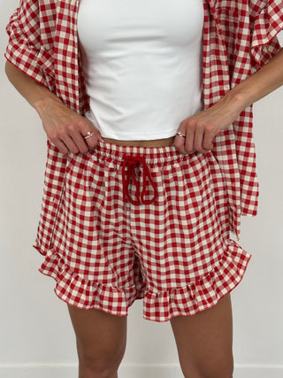 Set Camicia Maniche Corte e Shorts Vichy Rosso