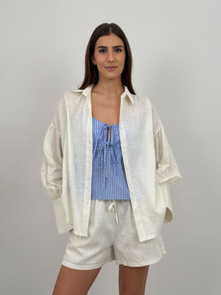 Coord Set Camicia e Short in Lino Cassandre Bianco