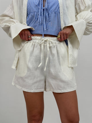 Coord Set Camicia e Short in Lino Cassandre Bianco