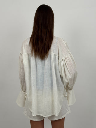Coord Set Camicia e Short in Lino Cassandre Bianco
