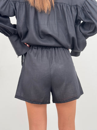Coord Set Camicia e Short in Lino Cassandre Nero