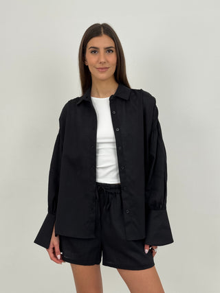 Coord Set Camicia e Short in Lino Cassandre Nero