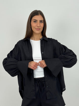 Coord Set Camicia e Short in Lino Cassandre Nero