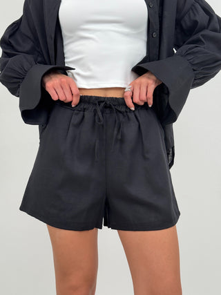 Coord Set Camicia e Short in Lino Cassandre Nero