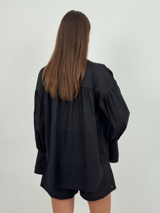 Coord Set Camicia e Short in Lino Cassandre Nero