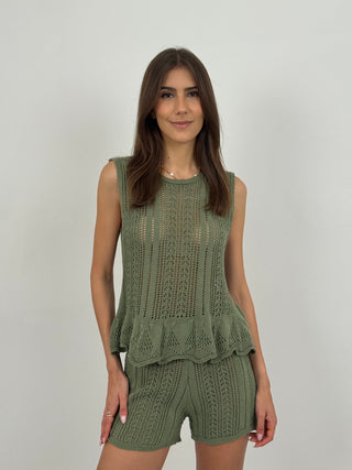 Set Coordinato Top e Shorts in Crochet Verde