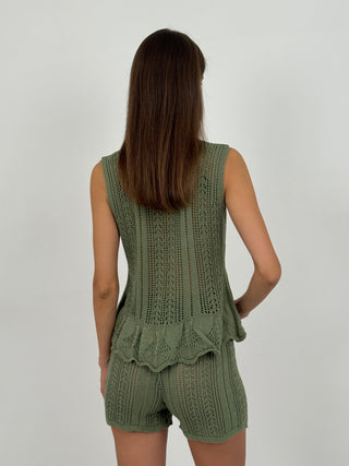 Set Coordinato Top e Shorts in Crochet Verde