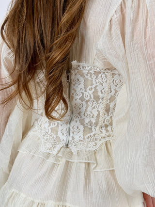 Corsetto Bianco con Pizzo e Bottoncini