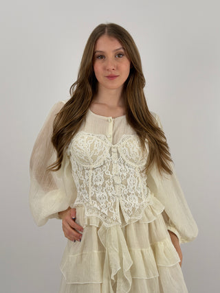 Corsetto Bianco con Pizzo e Bottoncini