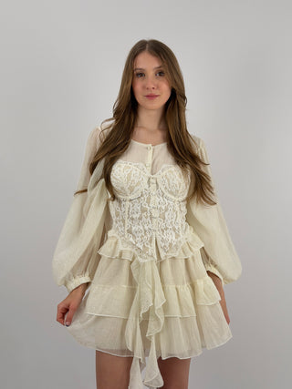 Corsetto Bianco con Pizzo e Bottoncini