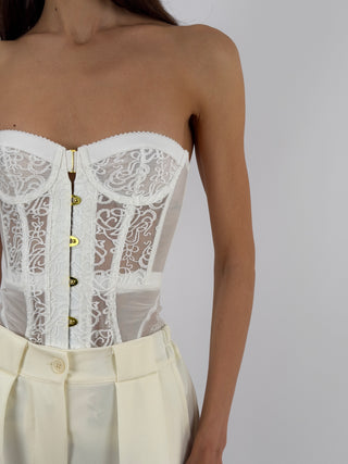 Corsetto in Pizzo con Ricami Bianco