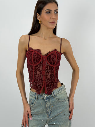 Corsetto Bordeaux con Pizzo e Bottoncini