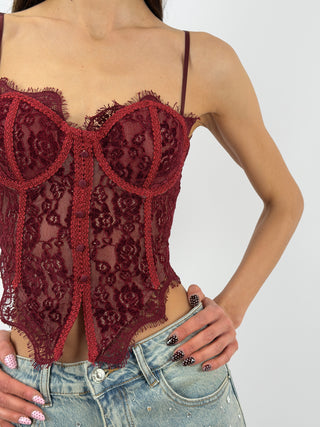 Corsetto Bordeaux con Pizzo e Bottoncini