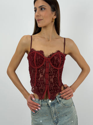 Corsetto Bordeaux con Pizzo e Bottoncini
