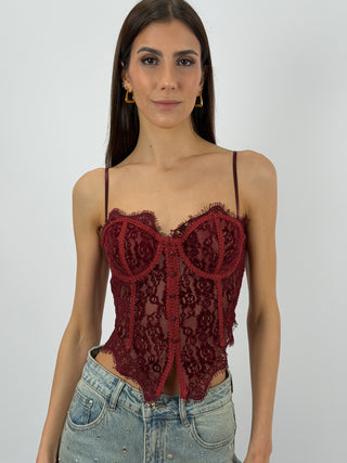 Corsetto Bordeaux con Pizzo e Bottoncini