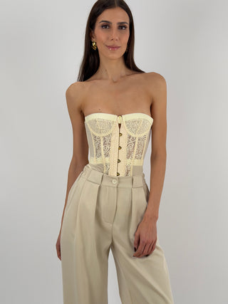 Corsetto in Pizzo con Ricami Crema