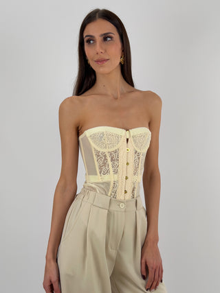 Corsetto in Pizzo con Ricami Crema