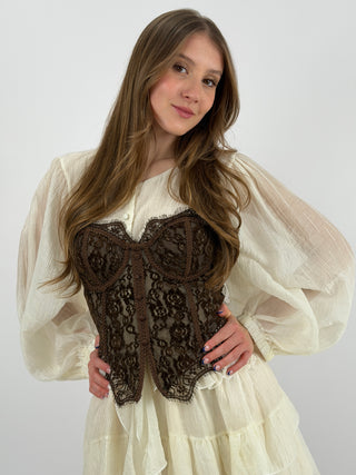 Corsetto Marrone con Pizzo e Bottoncini