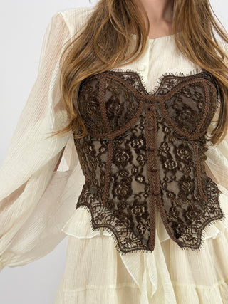 Corsetto Marrone con Pizzo e Bottoncini