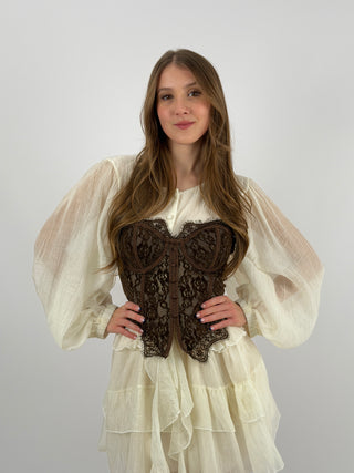 Corsetto Marrone con Pizzo e Bottoncini