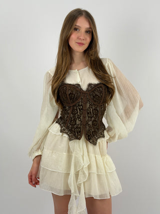 Corsetto Marrone con Pizzo e Bottoncini