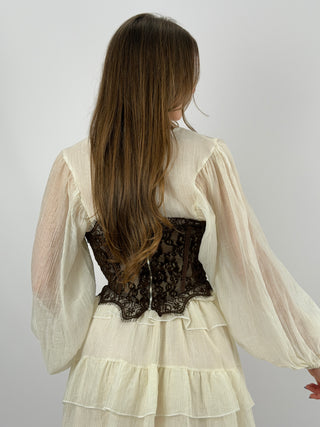 Corsetto Marrone con Pizzo e Bottoncini